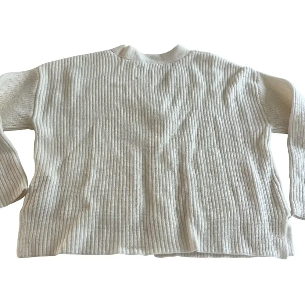 Zara Girls Ecru Neutral Rib Knit Cardigan Sweater Size 6-7